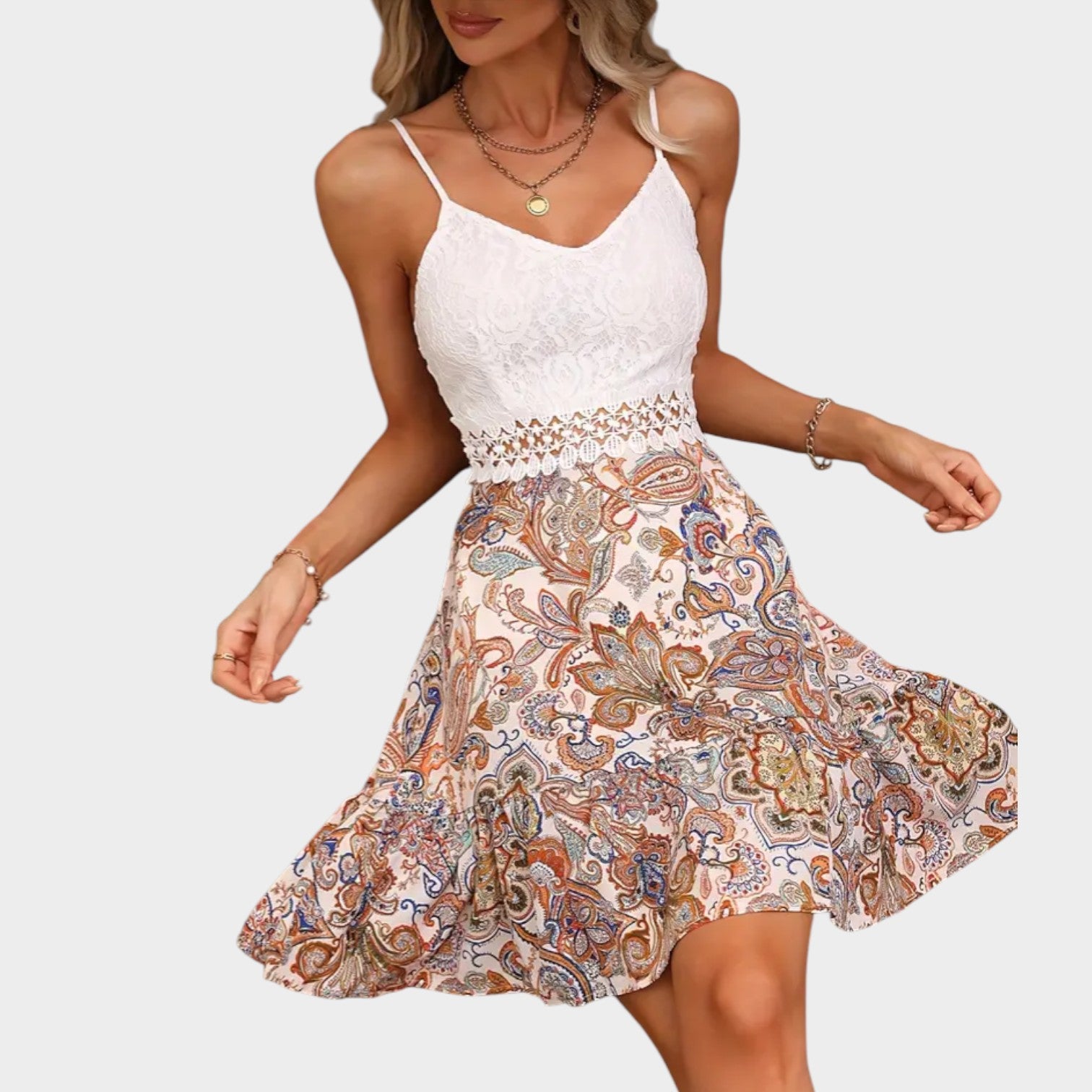 Women’s Cami Dress Floral Print Lace Trim Lightweight Summer Fit